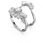 Gema cocktail ring, Flower, White, Rhodium plated
