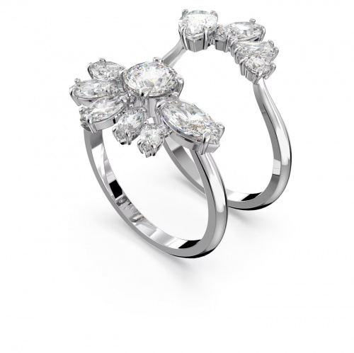 Gema cocktail ring, Flower, White, Rhodium plated