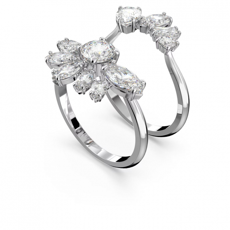 Gema cocktail ring, Flower, White, Rhodium plated