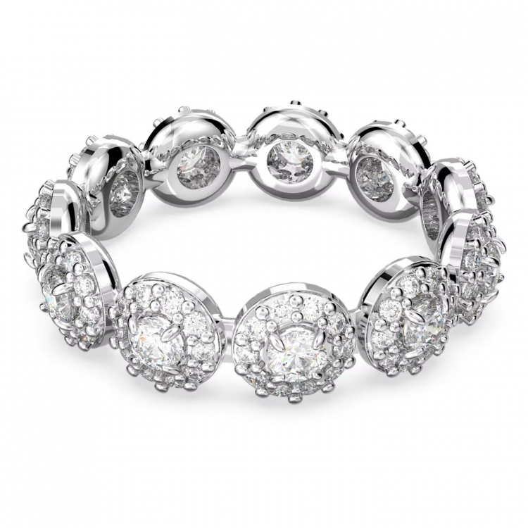 Una ring Round cut, Pavé, White, Rhodium plated