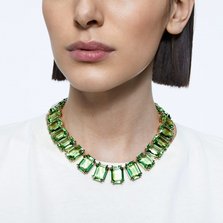 Millenia necklace, Oversized crystals, Octagon cut, Green