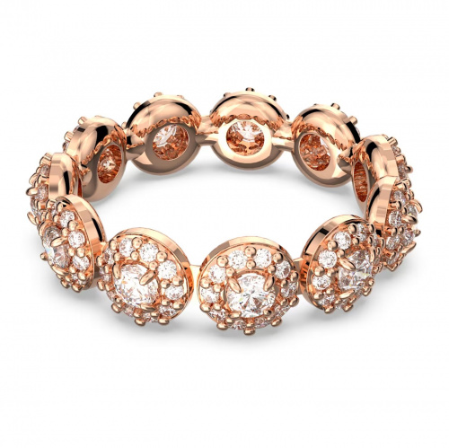 Una ring Round cut, Pavé, White, Rose gold-tone plated