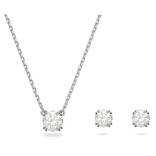 Stilla set Round cut, White, Rhodium plated