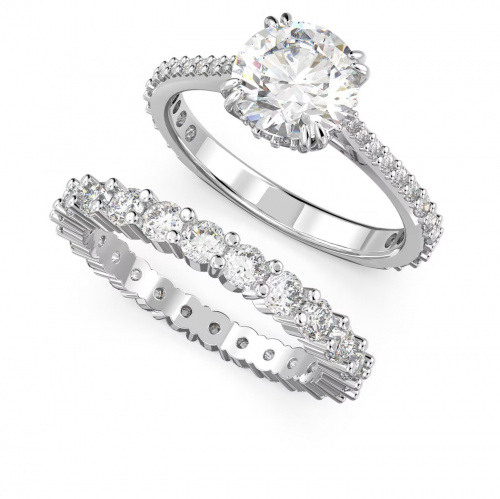 Stilla ring Set (2), Round cut, White, Rhodium plated