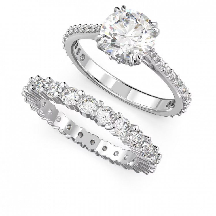 Stilla ring Set (2), Round cut, White, Rhodium plated