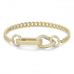 Dextera bracelet, Pavé, Mixed links, White, Gold-tone plated