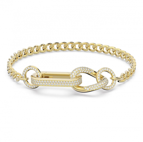 Dextera bracelet, Pavé, Mixed links, White, Gold-tone plated