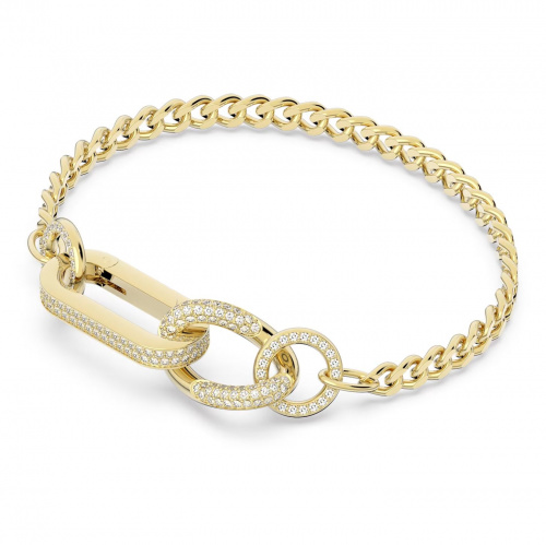 Dextera bracelet, Pavé, Mixed links, White, Gold-tone plated