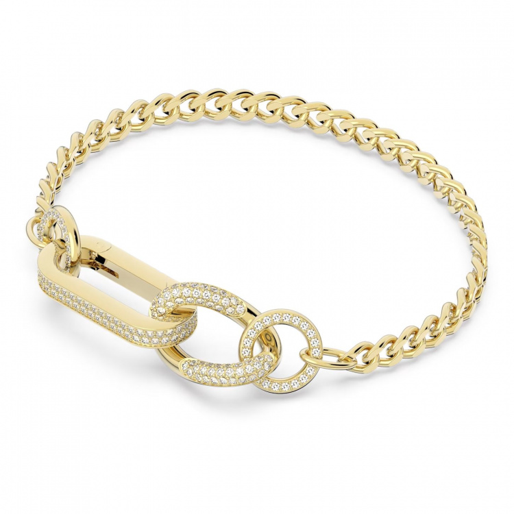 Dextera bracelet, Pavé, Mixed links, White, Gold-tone plated