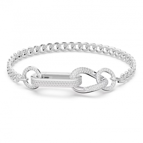 Dextera bracelet, Pavé, Mixed links, White, Rhodium plated