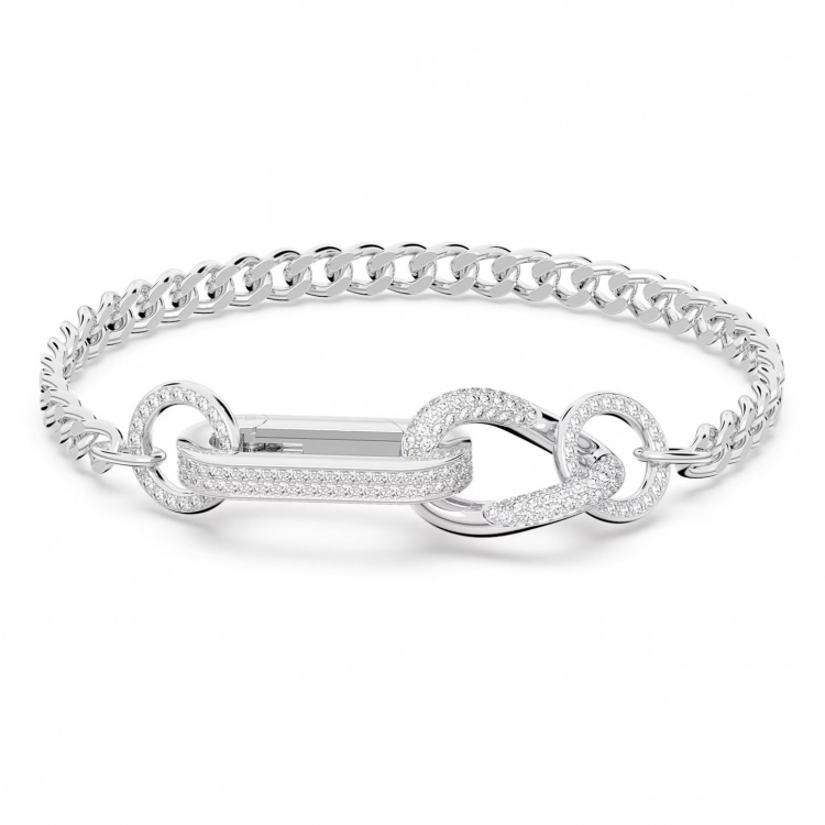 Dextera bracelet, Pavé, Mixed links, White, Rhodium plated