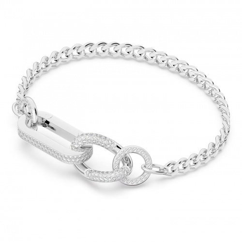 Dextera bracelet, Pavé, Mixed links, White, Rhodium plated