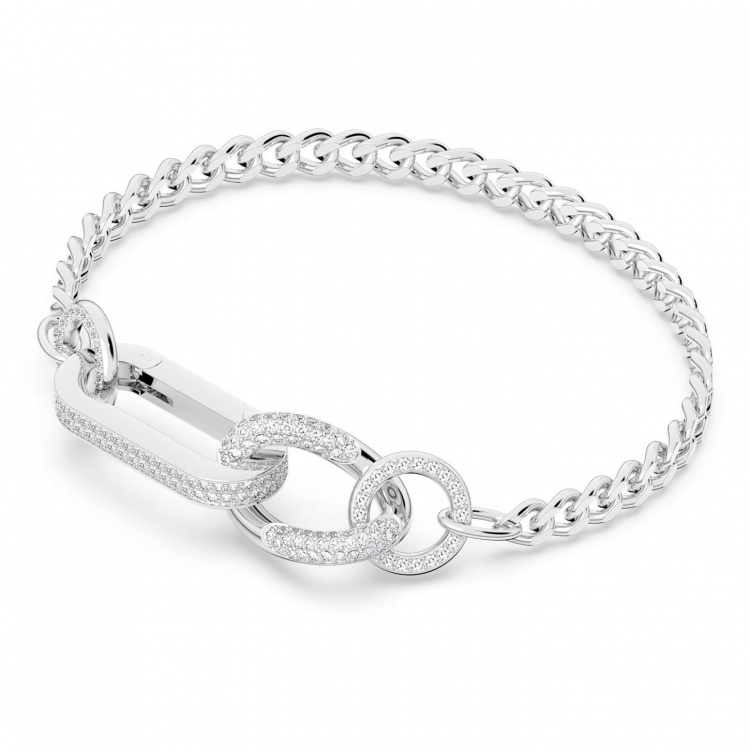 Dextera bracelet, Pavé, Mixed links, White, Rhodium plated