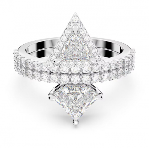 Ortyx ring, Mixed cuts, White, Rhodium plated