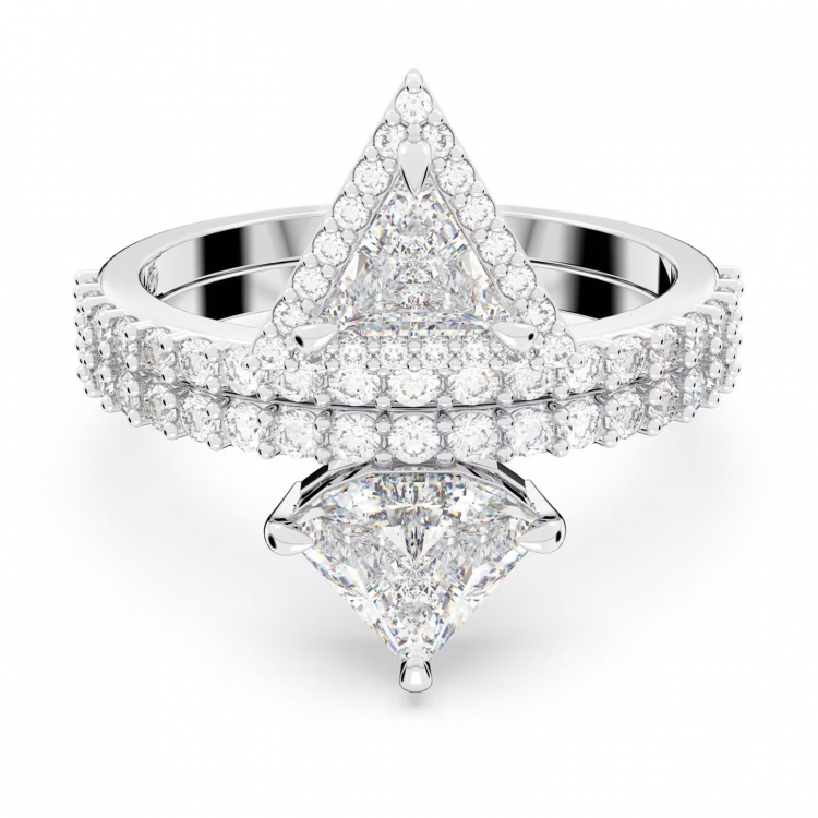 Ortyx ring, Mixed cuts, White, Rhodium plated
