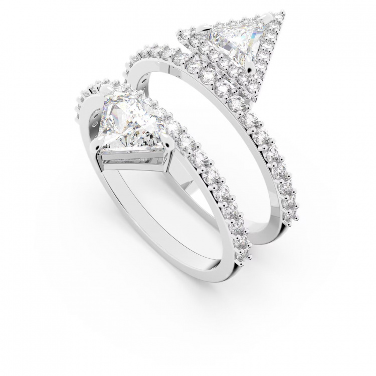 Ortyx ring, Mixed cuts, White, Rhodium plated