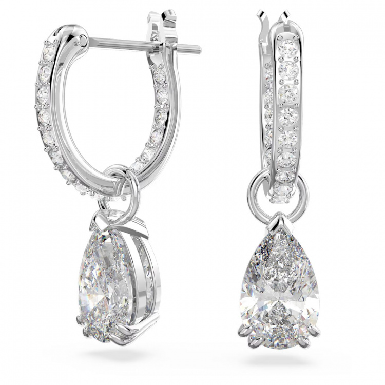 Stilla hoop earrings Pear cut, White, Rhodium plated