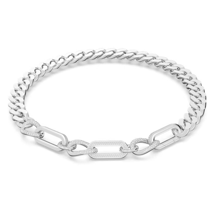 Dextera necklace Statement, Mixed links, White, Rhodium plated