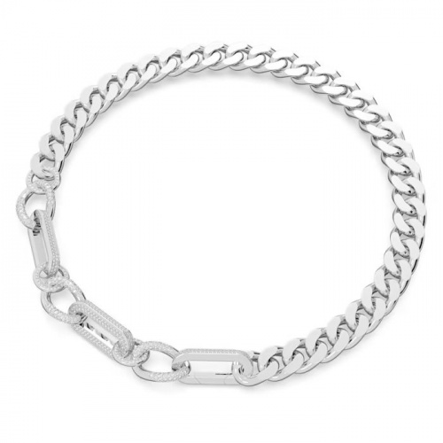 Dextera necklace Statement, Mixed links, White, Rhodium plated