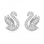 Swarovski Iconic Swan stud earrings Swan, White, Rhodium plated