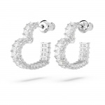 Matrix hoop earrings Heart, Small, White, Rhodium plated