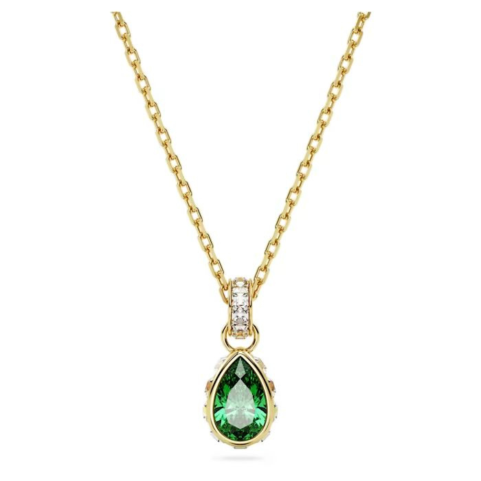 Chroma pendant Pear cut, Green, Gold-tone plated