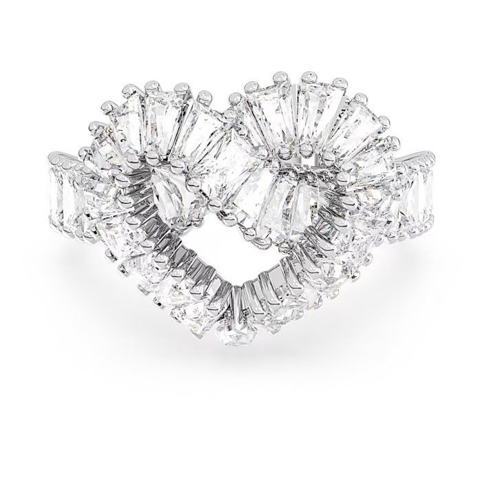 Matrix cocktail ring Mixed cuts, Heart, White, Rhodium plated