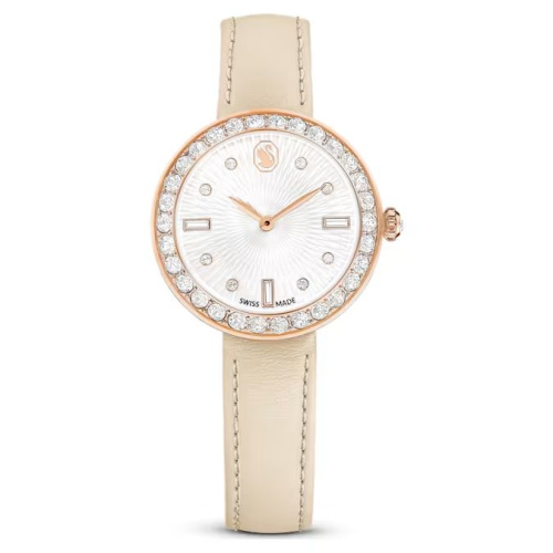 Certa watch Swiss Made, Leather strap, Beige, Rose gold-tone finish