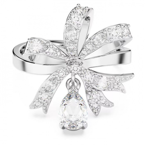 Volta cocktail ring Bow, Small, White, Rhodium plated
