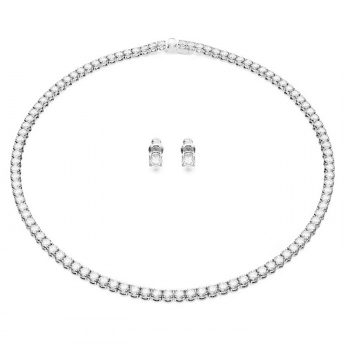 Matrix Tennis set Round cut, White, Rhodium plated