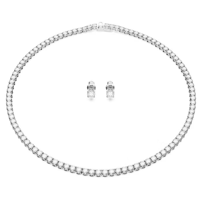 Matrix Tennis set Round cut, White, Rhodium plated
