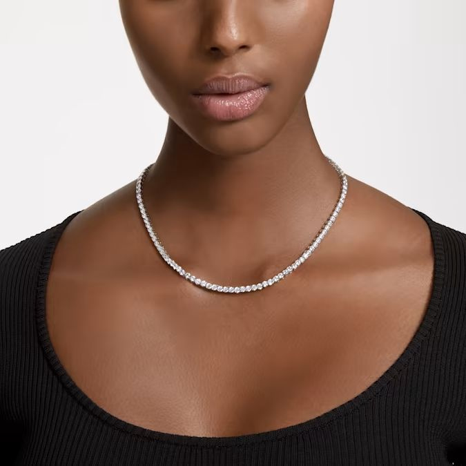 Matrix Tennis set Round cut, White, Rhodium plated