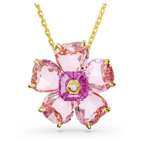 Idyllia necklace Flower, Pink, Gold-tone plated