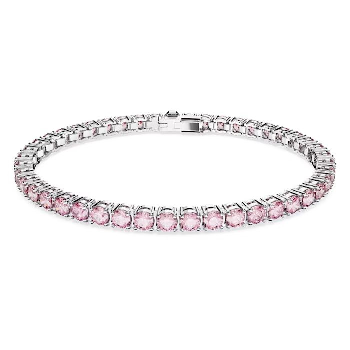 Matrix Tennis bracelet Round cut, Small, Pink, Rhodium plated