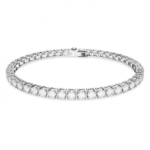 Matrix Tennis bracelet Round cut, Small, White, Rhodium plated