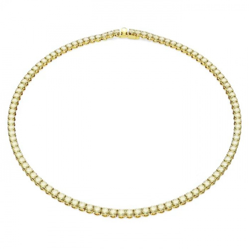 Matrix Tennis necklace Round cut, Small, Yellow, Gold-tone plated