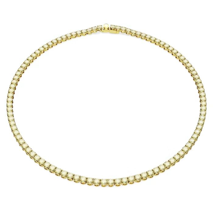 Matrix Tennis necklace Round cut, Small, Yellow, Gold-tone plated