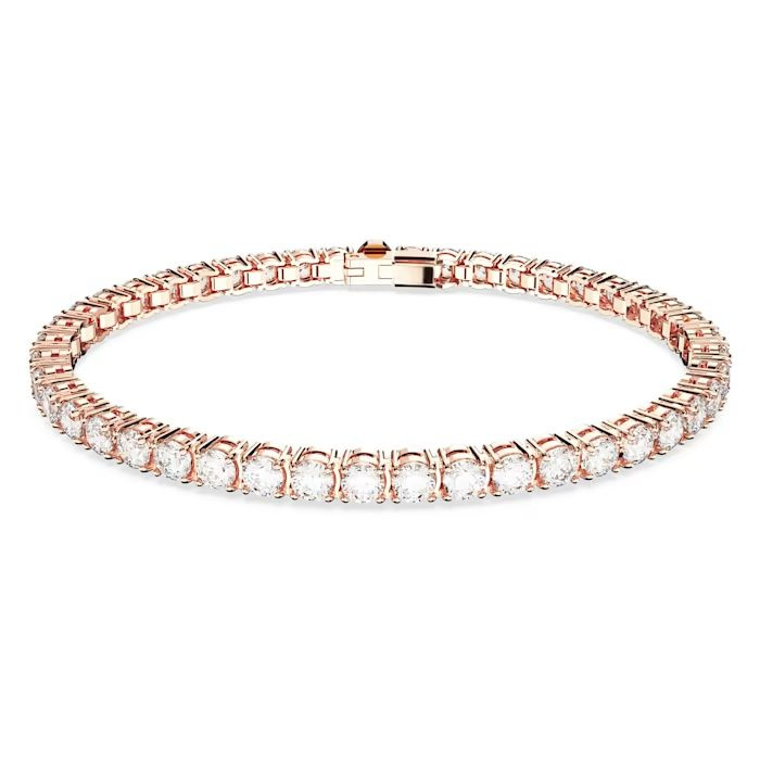 Matrix Tennis bracelet Round cut, Small, White, Rose gold-tone plated