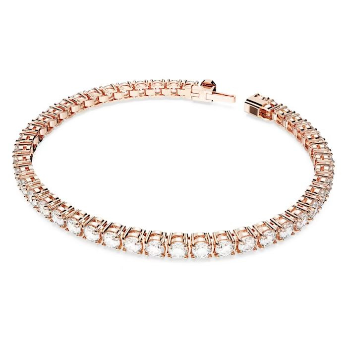Matrix Tennis bracelet Round cut, Small, White, Rose gold-tone plated