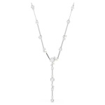 Constella Y necklace Crystal pearl, Round cuts, White, Rhodium plated