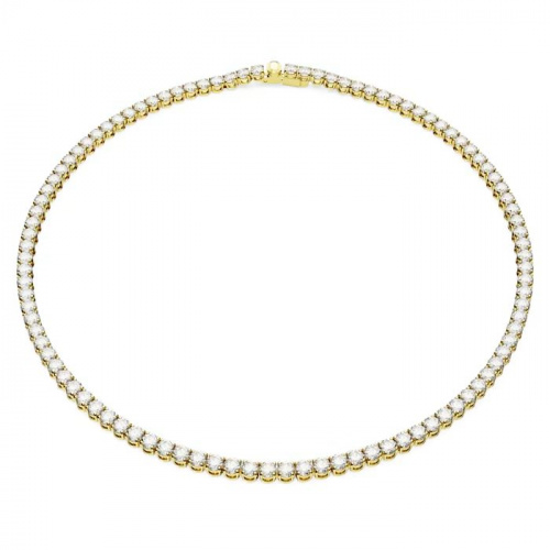 Matrix Tennis necklace Round cut, Small, White, Gold-tone plated