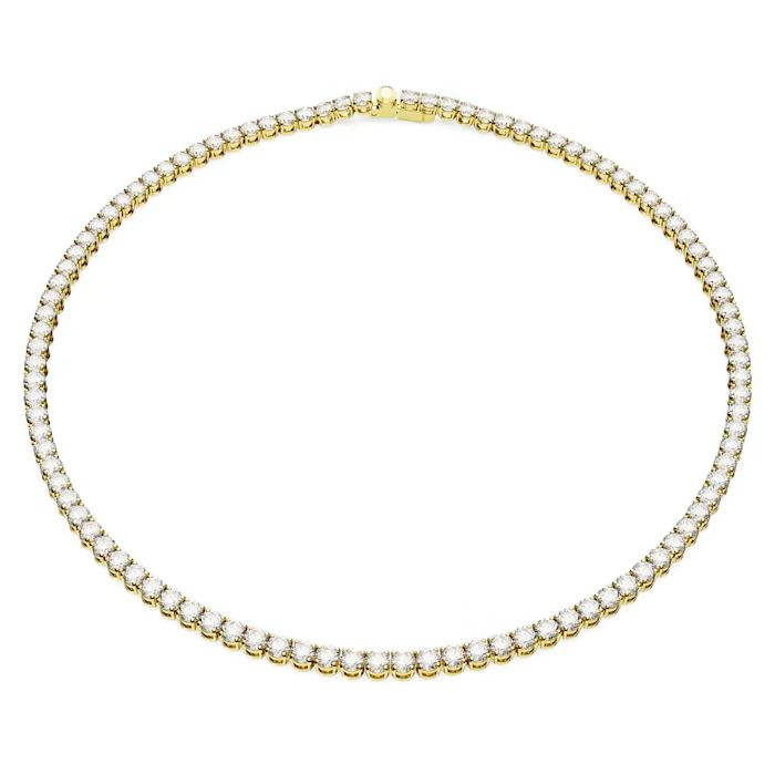 Matrix Tennis necklace Round cut, Small, White, Gold-tone plated