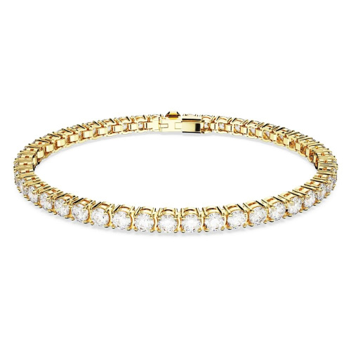 Matrix Tennis bracelet Round cut, Small, White, Gold-tone plated