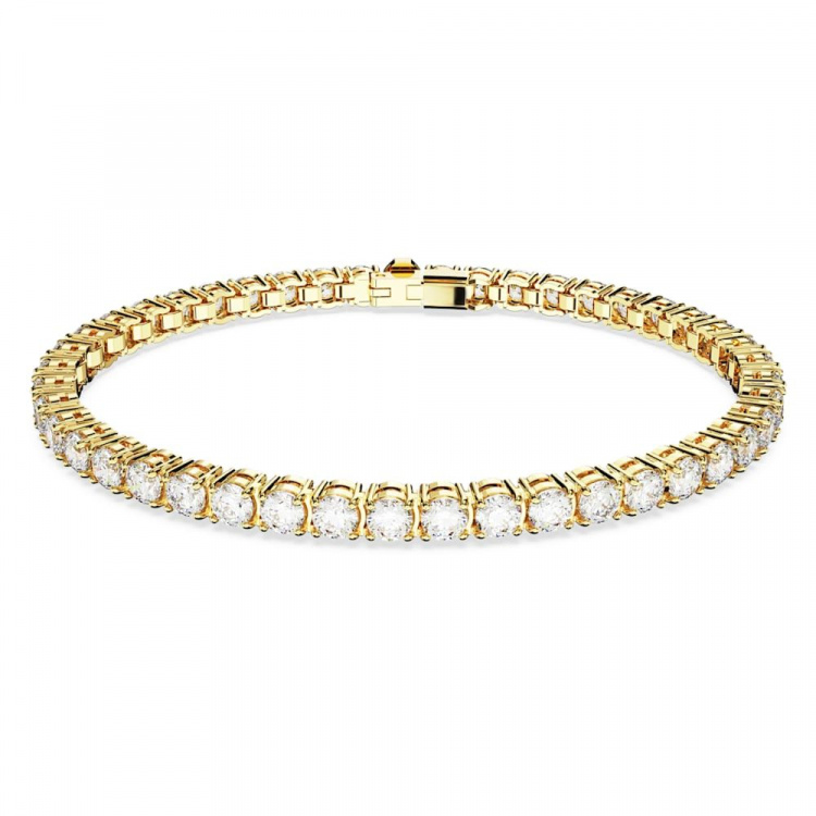 Matrix Tennis bracelet Round cut, Small, White, Gold-tone plated