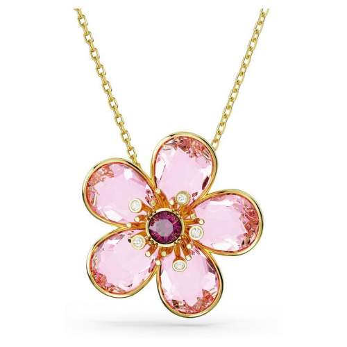 Idyllia pendant Flower, Small, Pink, Gold-tone plated