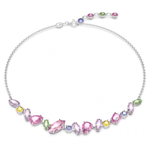 Gema necklace Mixed cuts, Multicolored, Rhodium plated