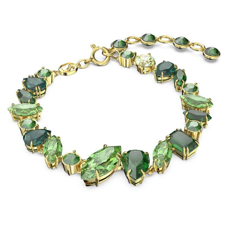 Gema bracelet Mixed cuts, Green, Gold-tone plated