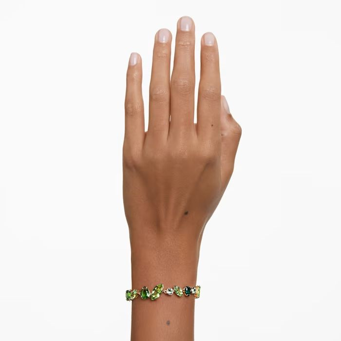 Gema bracelet Mixed cuts, Green, Gold-tone plated