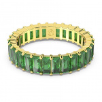 Matrix ring Baguette cut, Green, Gold-tone plated