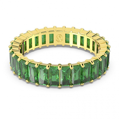 Matrix ring Baguette cut, Green, Gold-tone plated